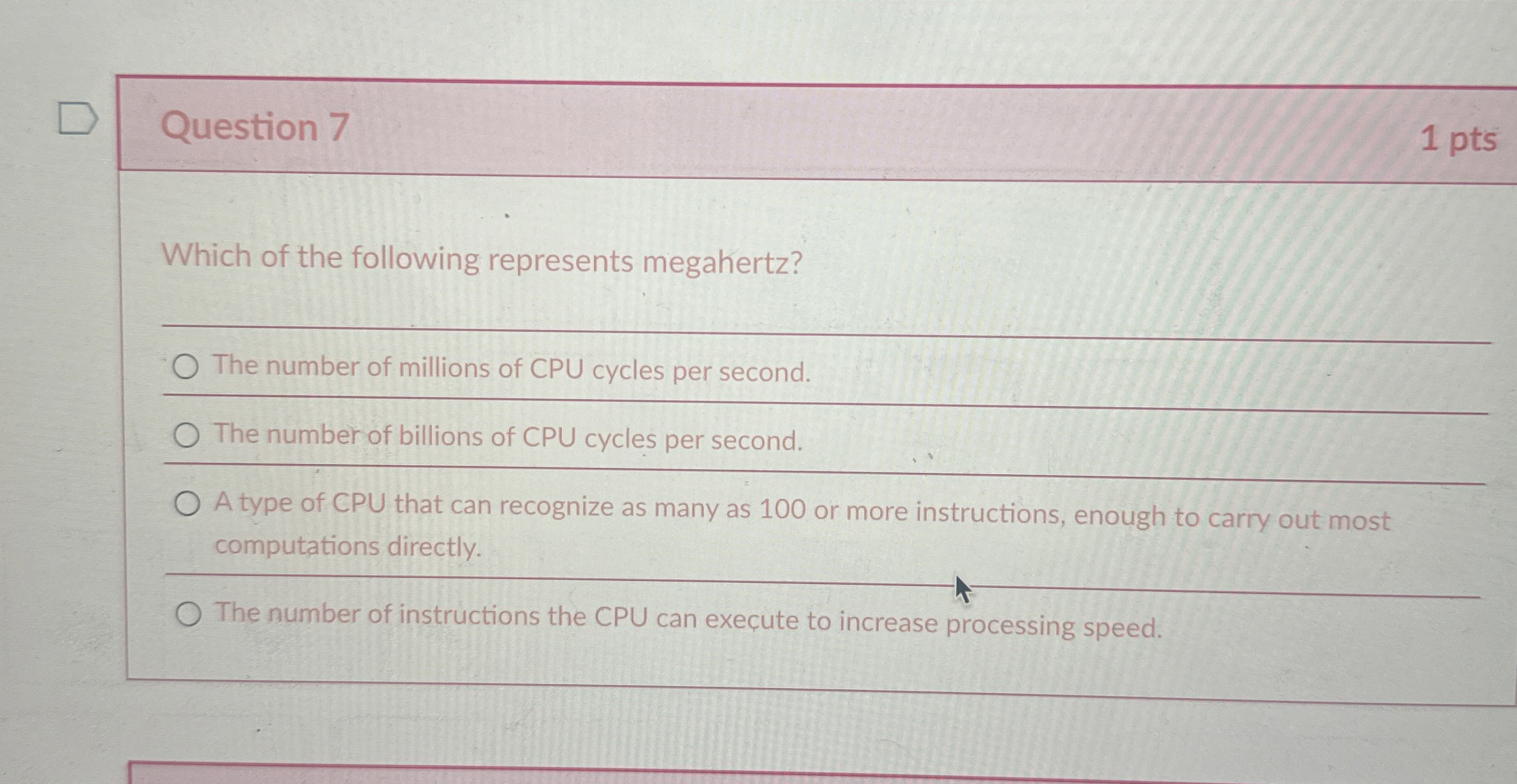 Question 7 Which of the following represents