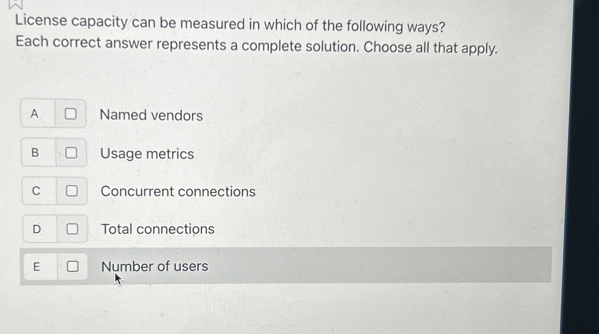 License capacity can be measured in which of the