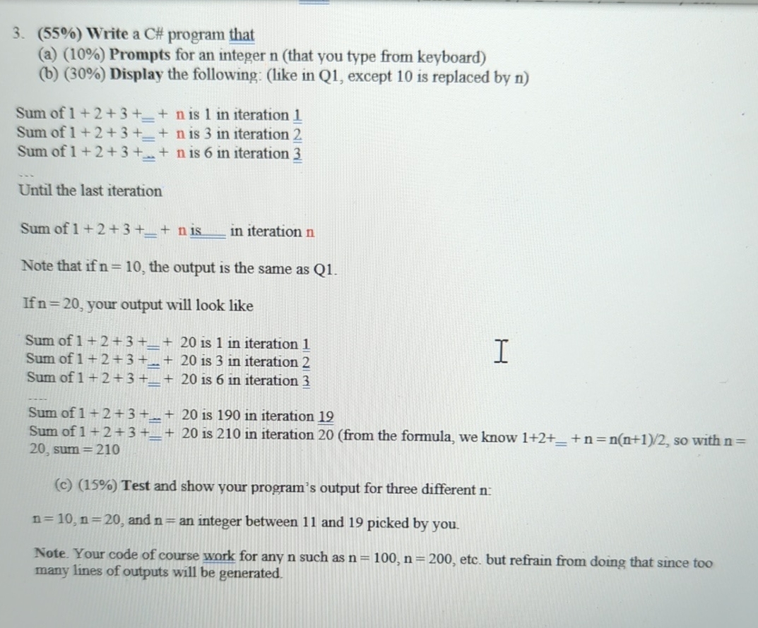 ( 5 5 % ) Write a C# program that ( a ) ( 1 0 % )