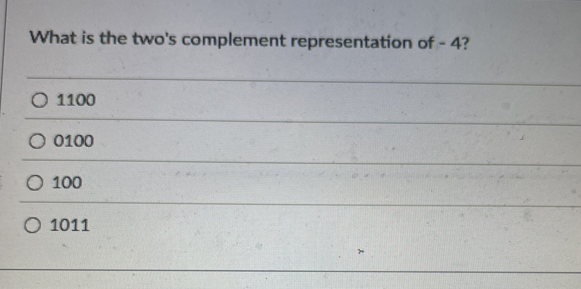 What is the two's complement representation of -