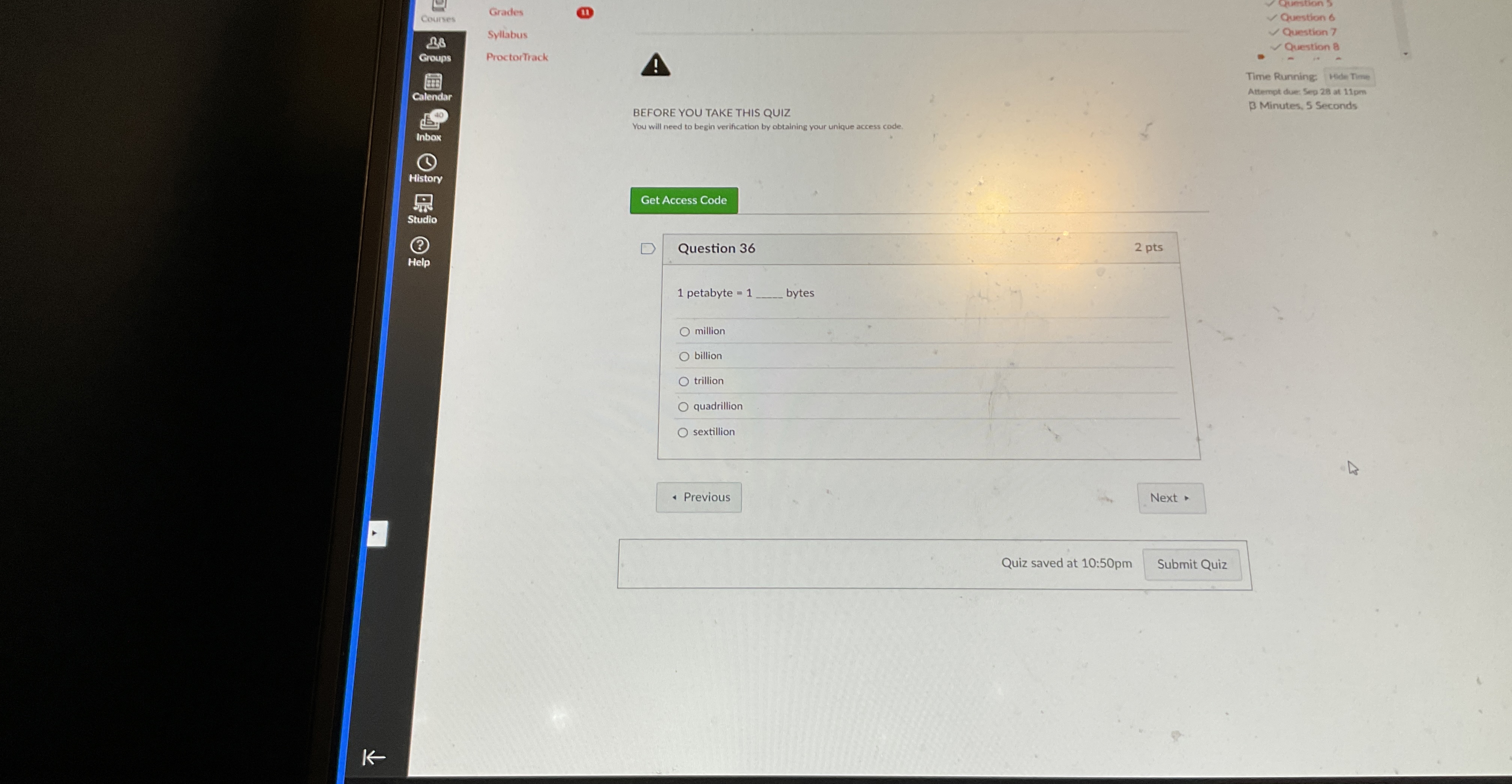 Question 3 6 1 petabyte = 1 bytes million billion