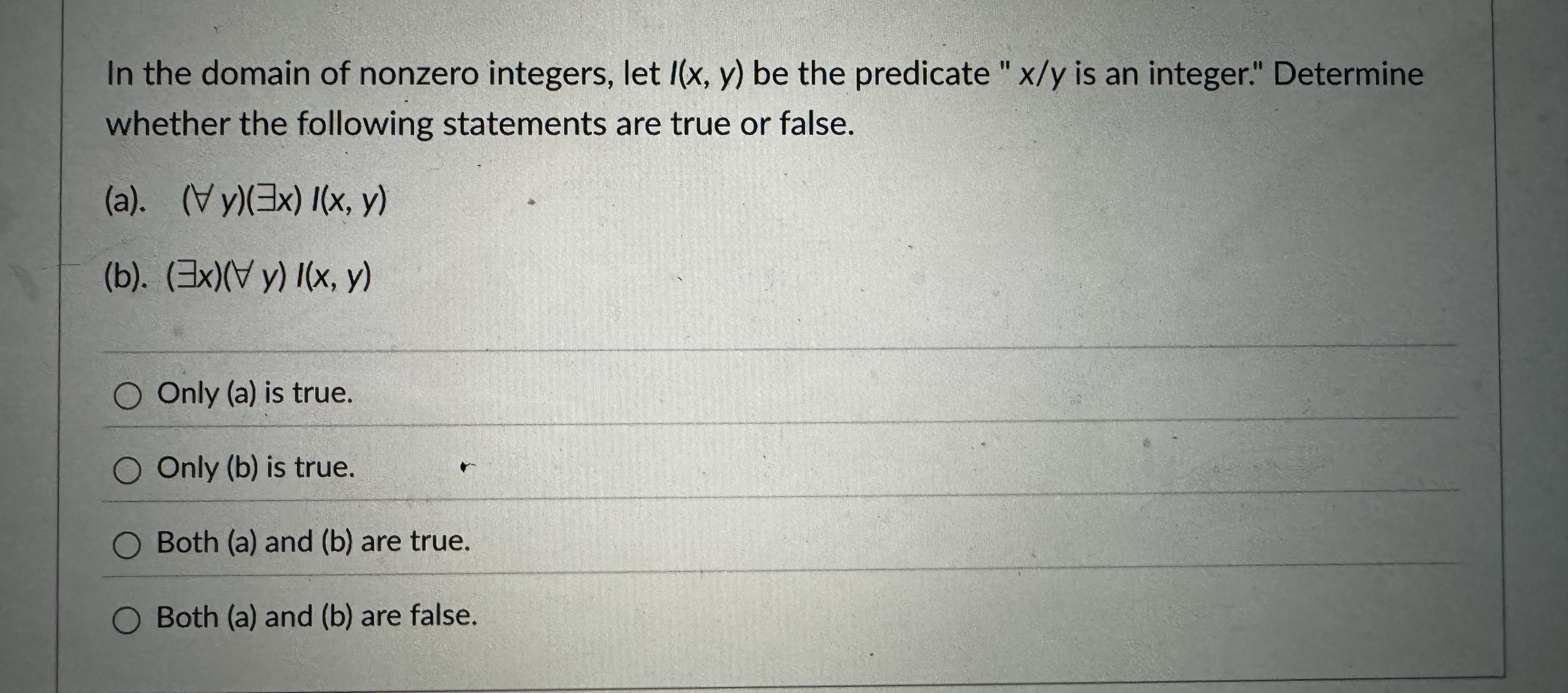 In the domain of nonzero integers, let I ( x , y