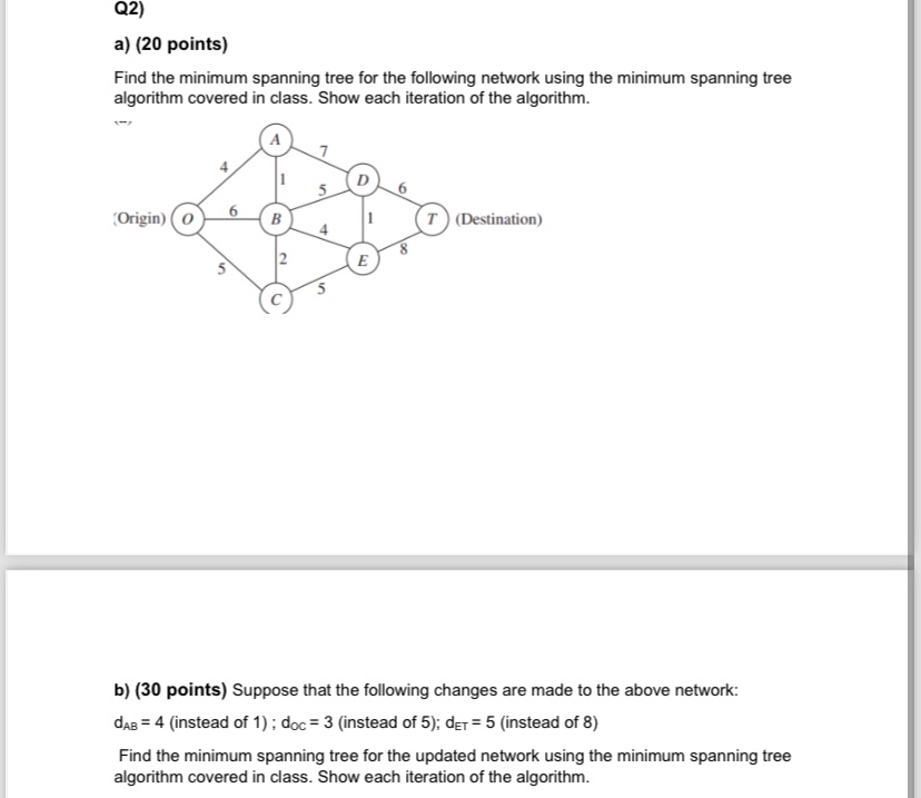 Q 2 ) a ) ( 2 0 points ) Find the minimum