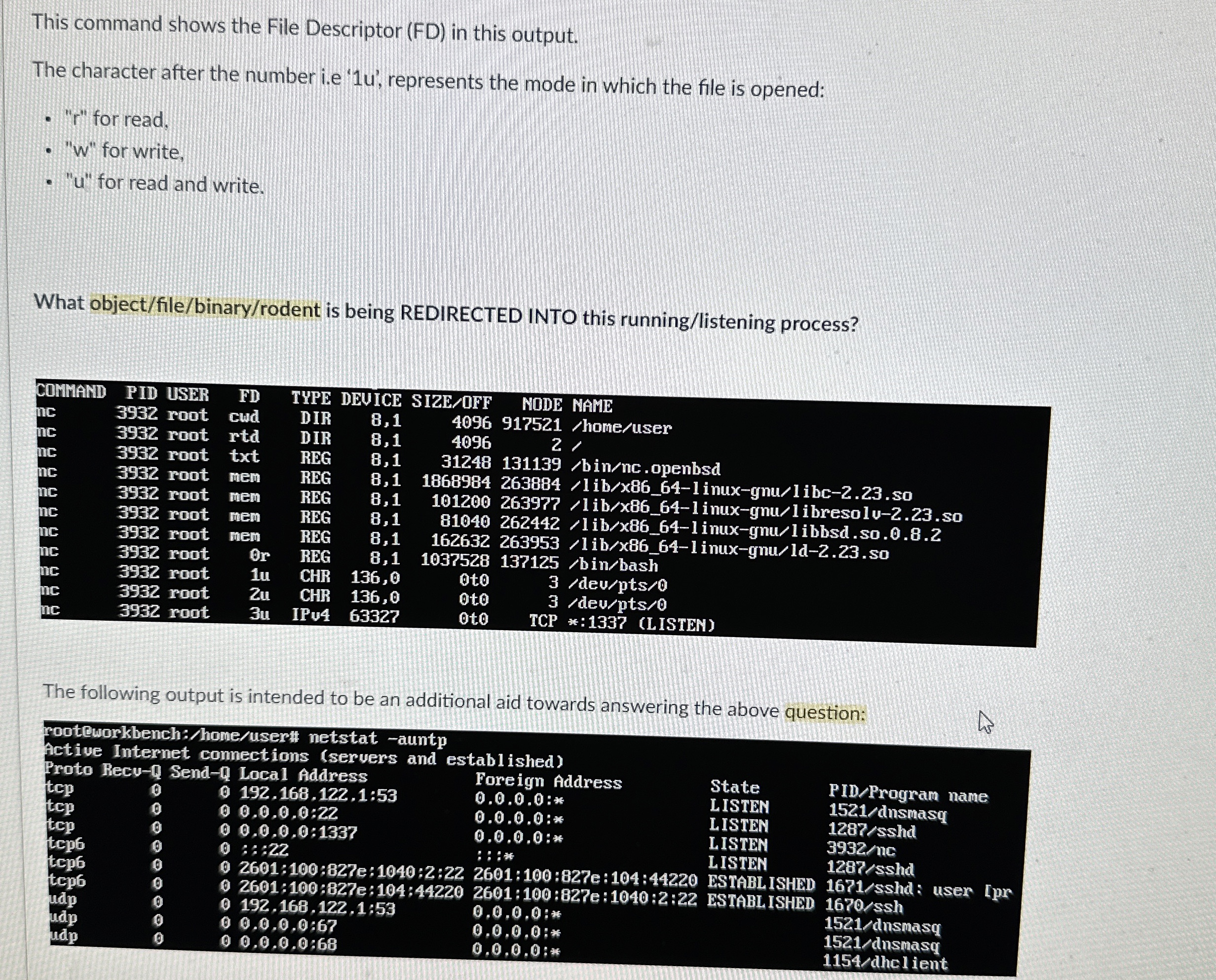 The following output is intended to be an