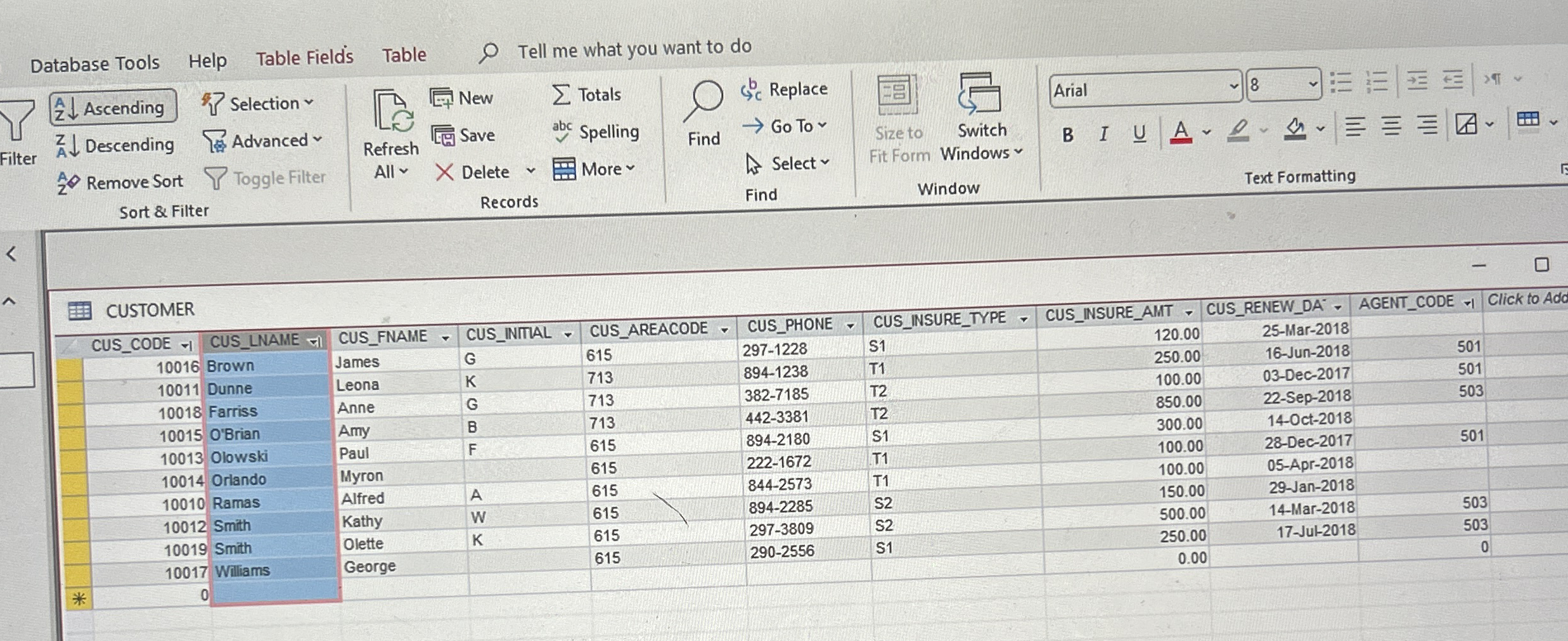 sort on customer's last name. what is the