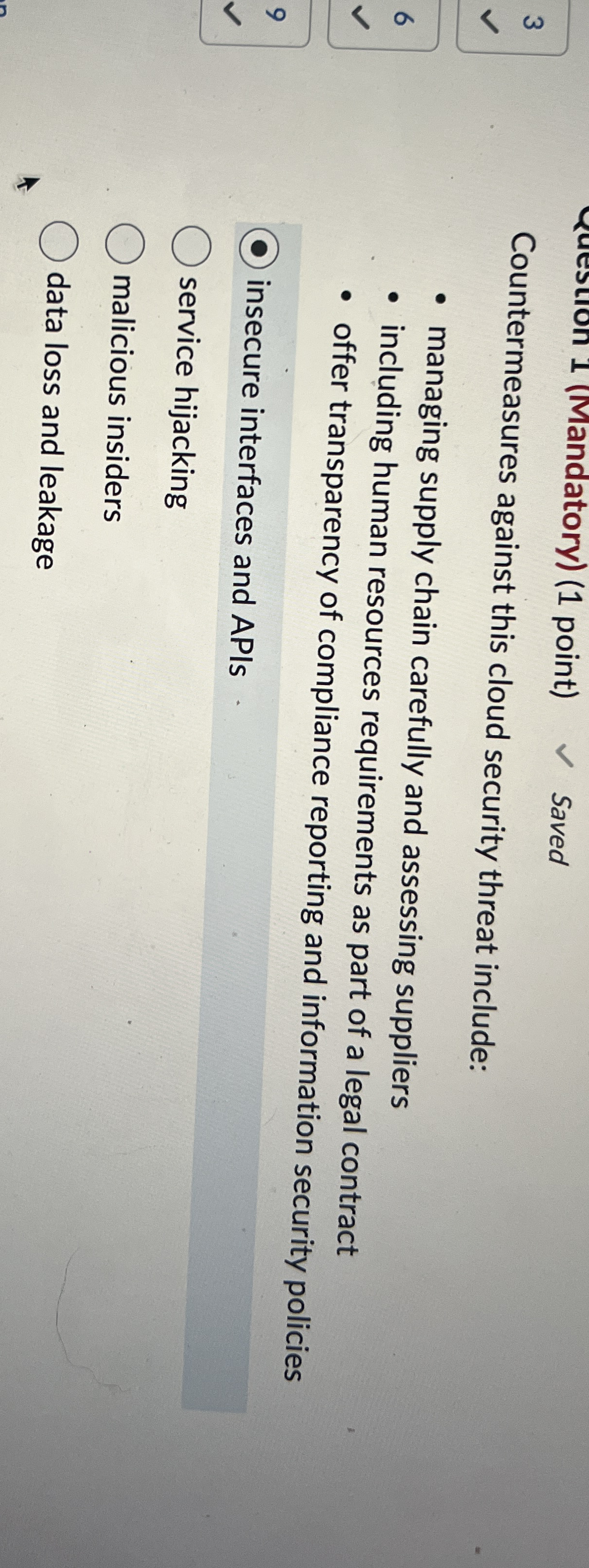 3 ( Mandatory ) ( 1 point ) Saved Countermeasures