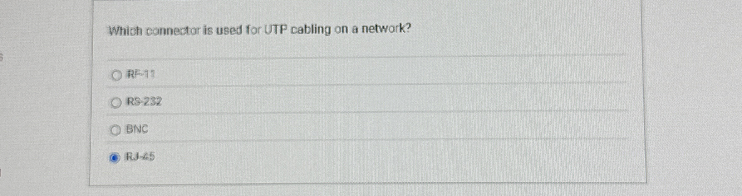 Which connector is used for UTP cabling on a