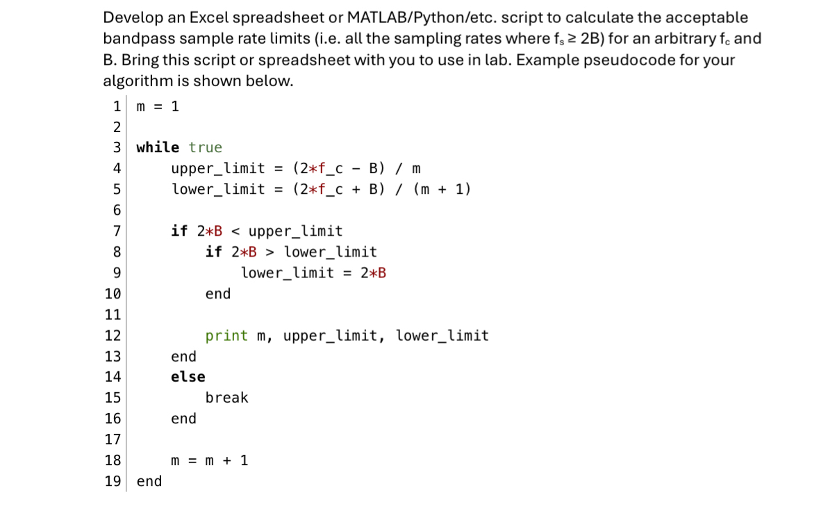 NO PYTHON. Develop an Excel spreadsheet or MATLAB