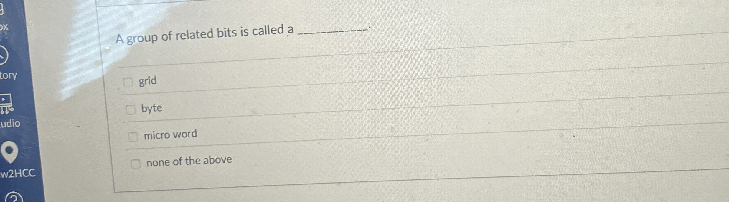 A group of related bits is called a grid byte