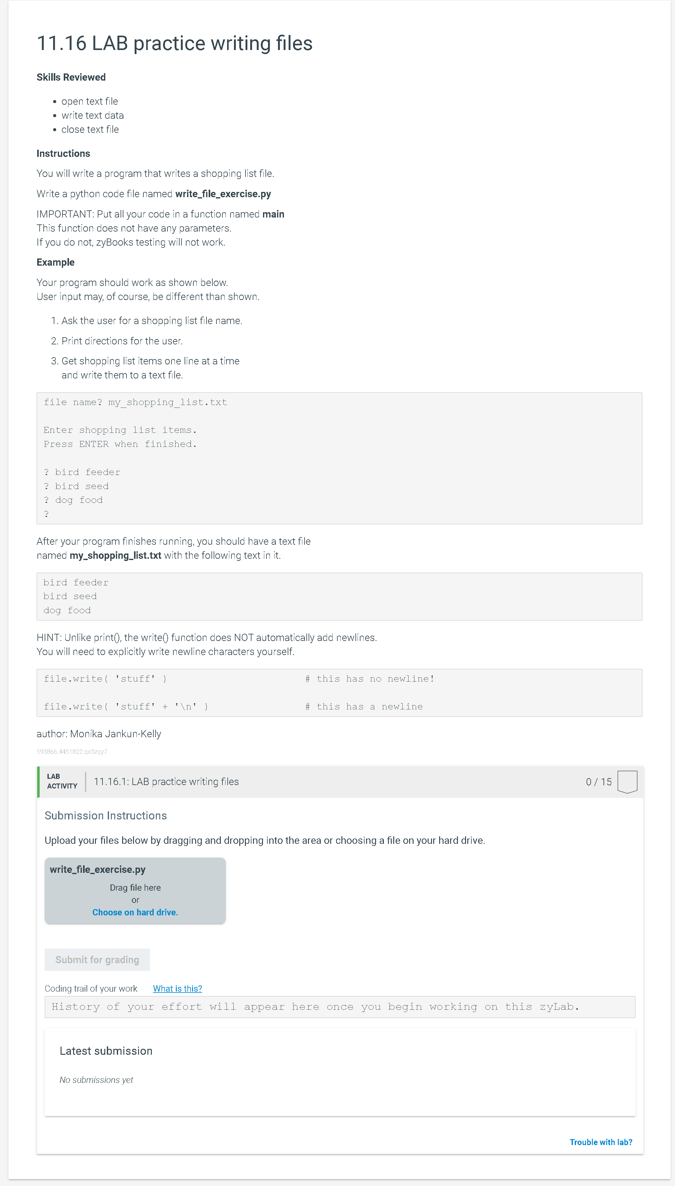 1 1 . 1 6 LAB practice writing files Skills
