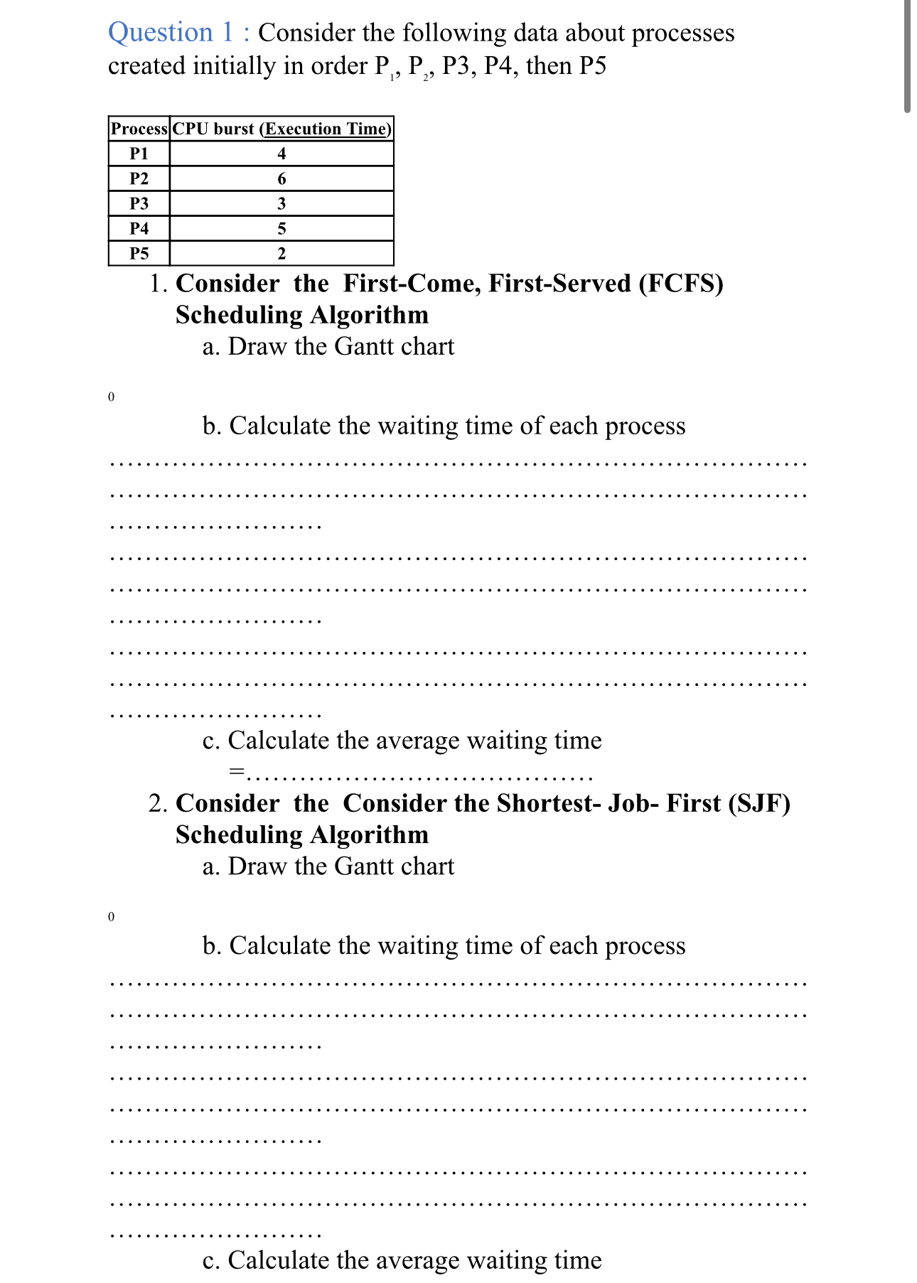 a . Draw the Gantt chart b . Calculate the