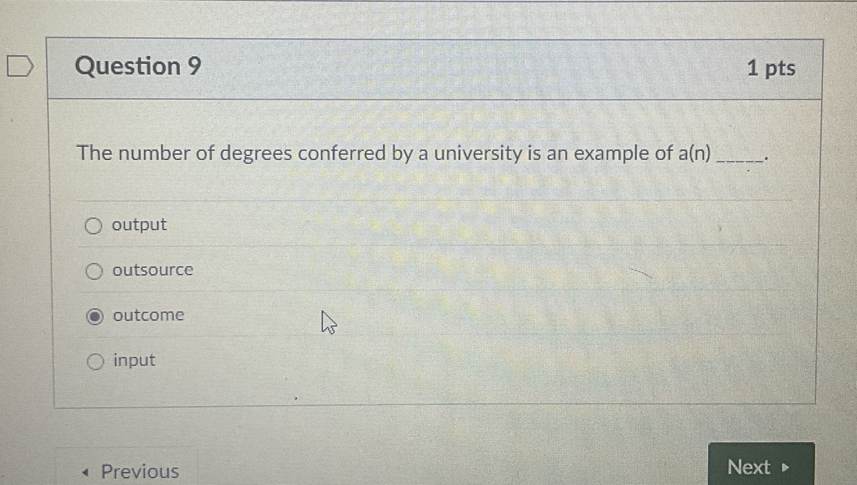Question 9 The number of degrees conferred by a