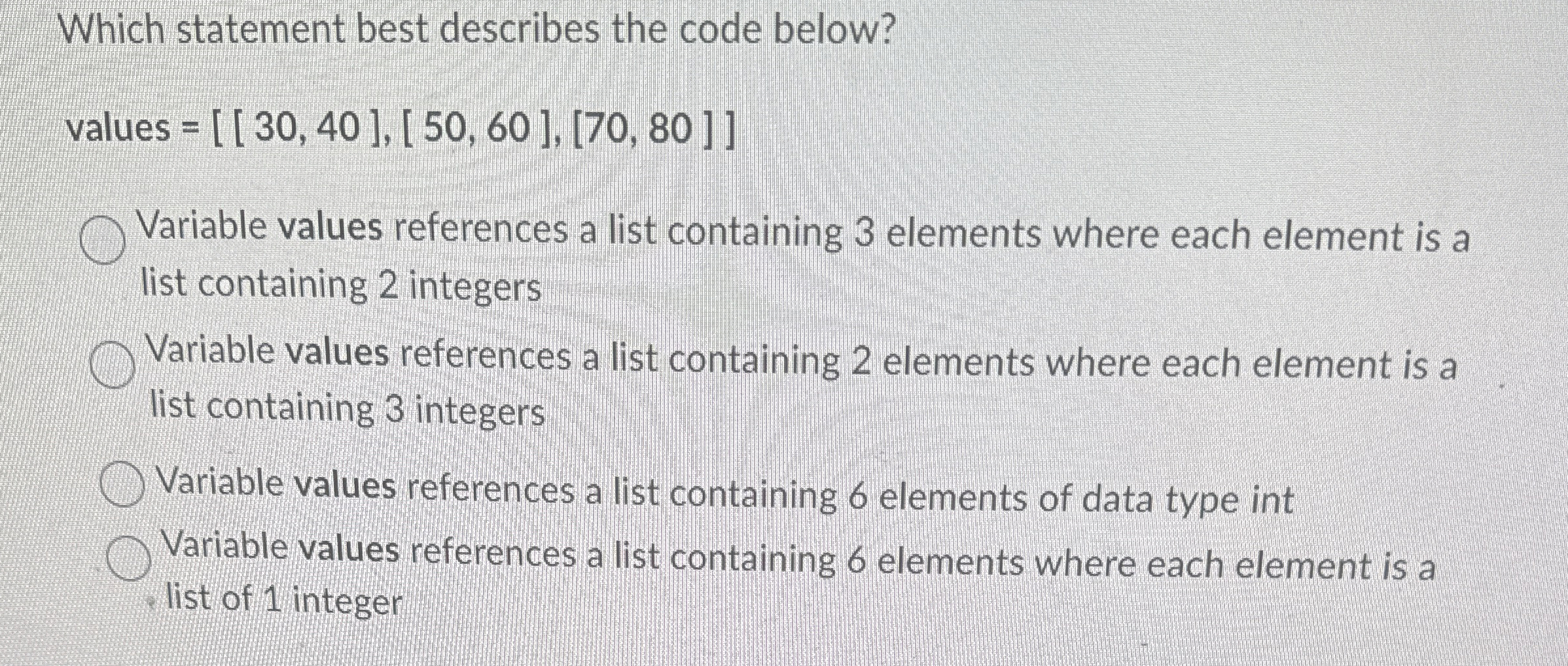 Which statement best describes the code below?