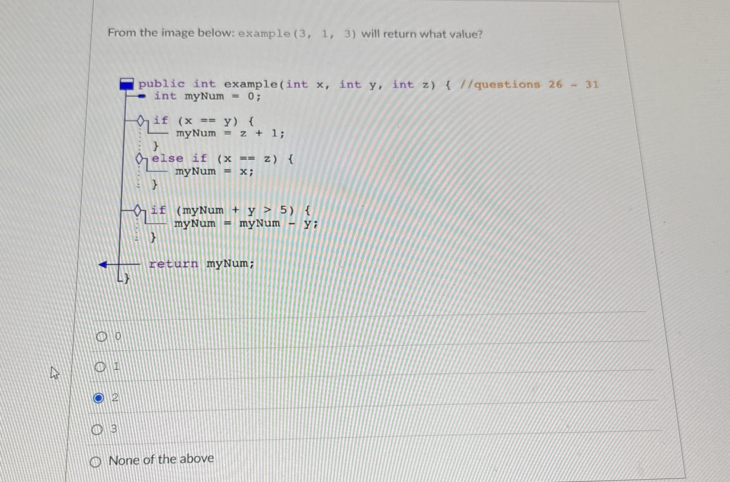  From the image below: example (3,1,3) will return what value? None