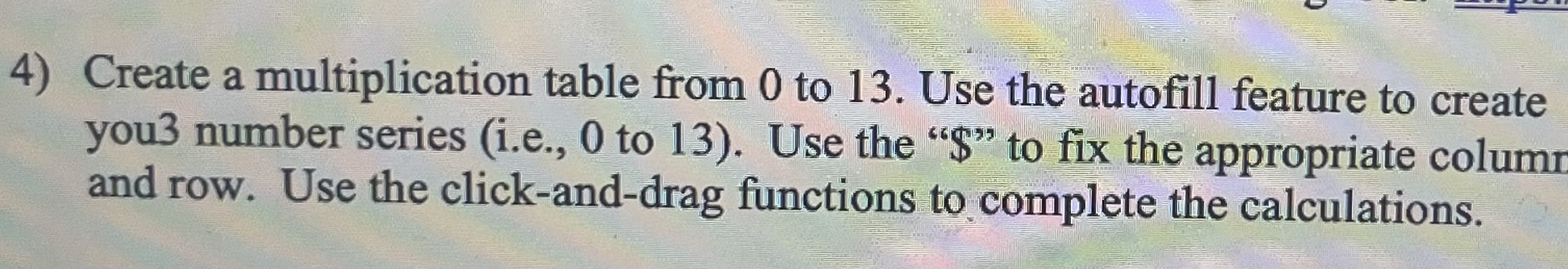 help please using excel. Create a multiplication