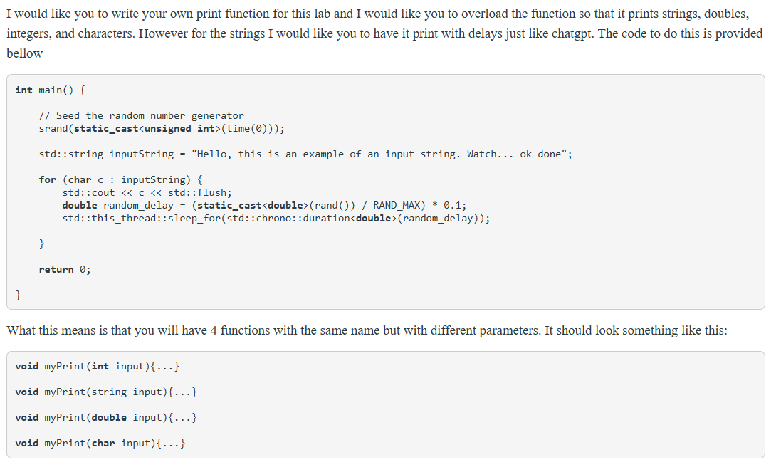 I would like you to write your own print function