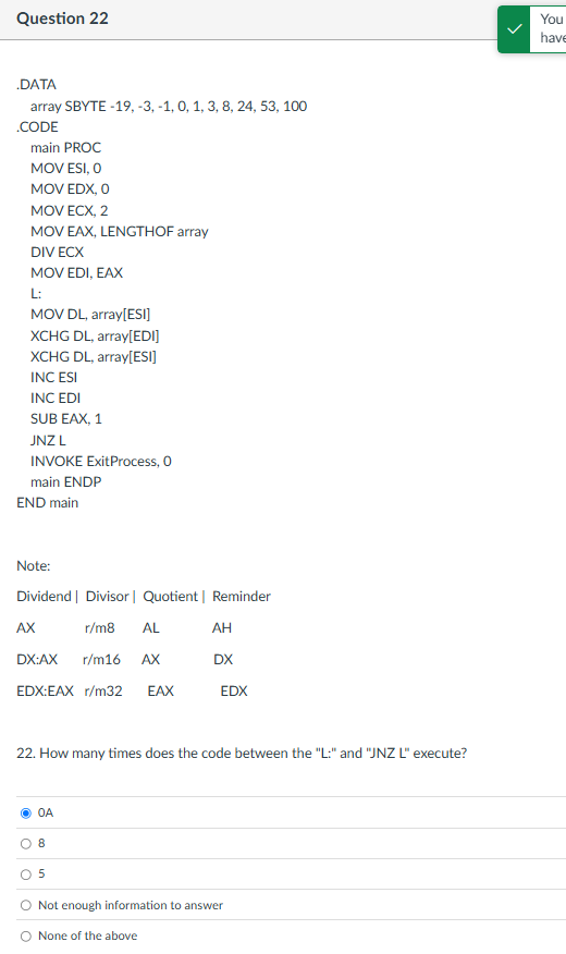 . DATA array SBYTE - 1 9 , - 3 , - 1 , 0 , 1 , 3