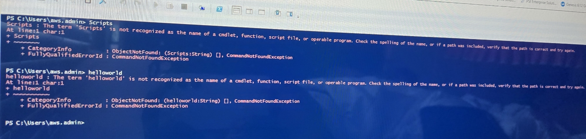 PS C: \ Users \ aws . admin > Seripts Scripts :