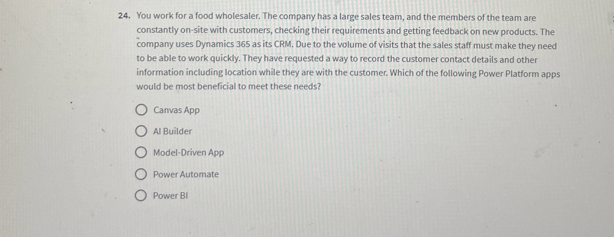 You work for a food wholesaler. The company has a