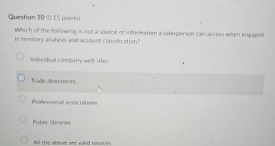 Question 1 0 ( 0 . 1 5 points ) Which of the