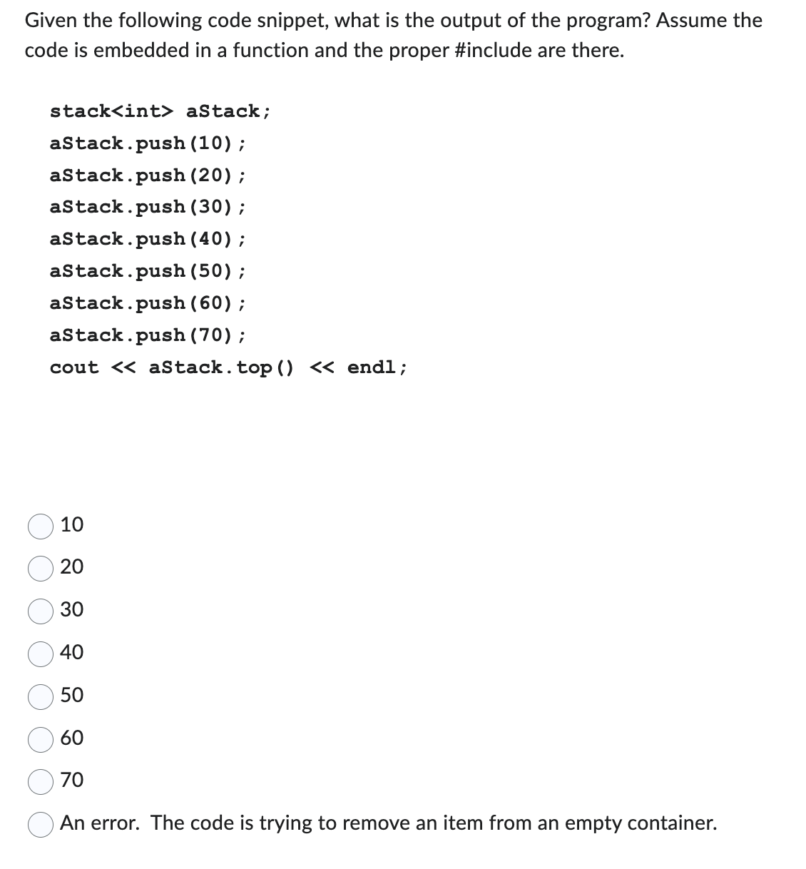 Given the following code snippet, what is the