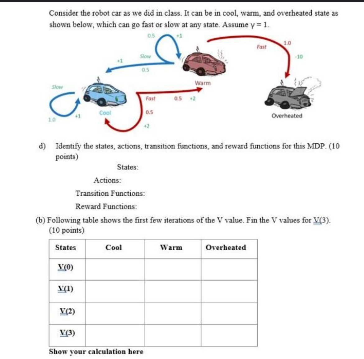 Consider the robot car as we did in class. It can