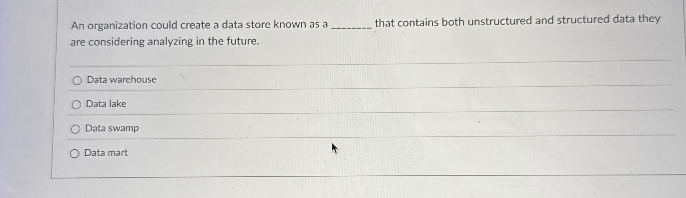 An organization could create a data store known