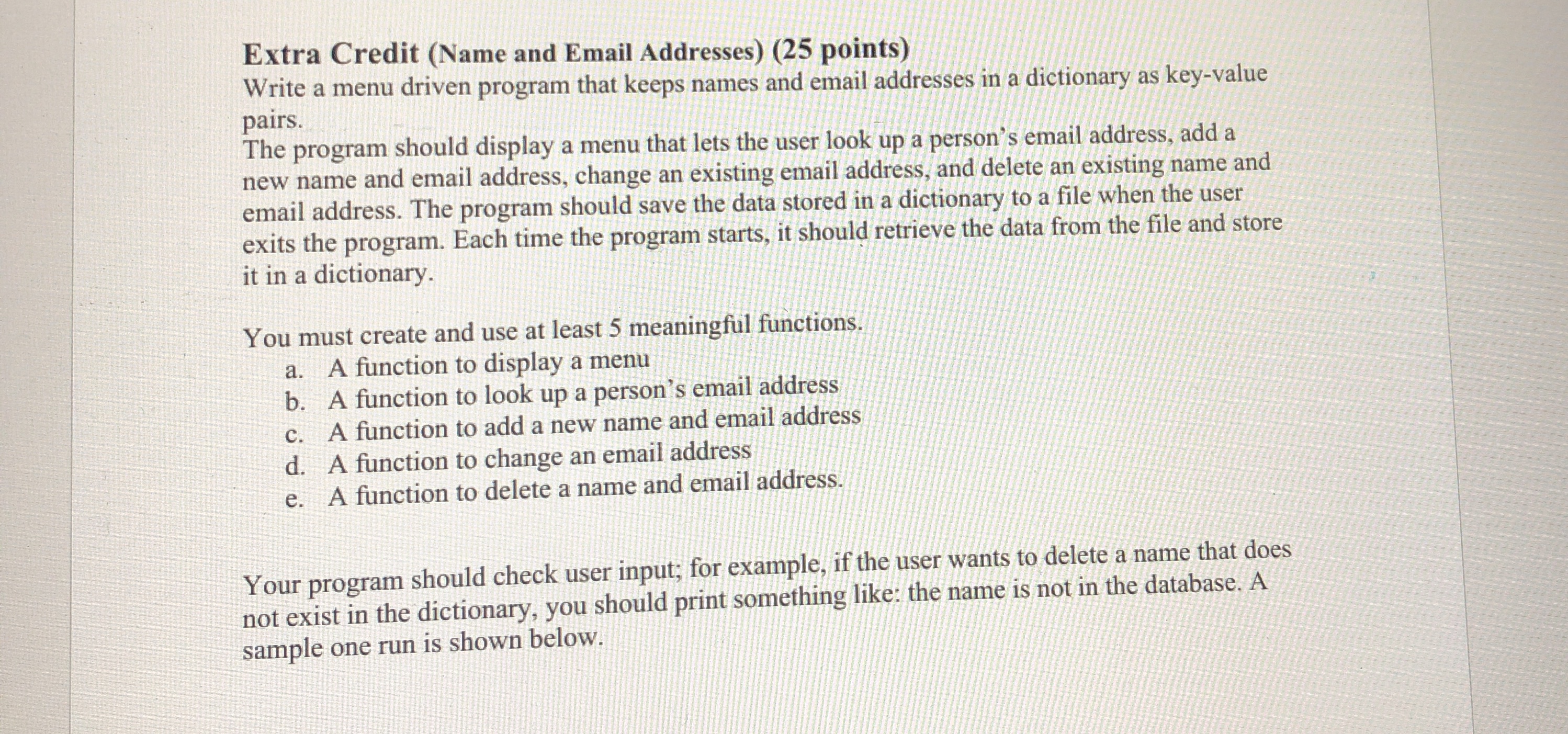 Extra Credit ( Name and Email Addresses ) ( 2 5