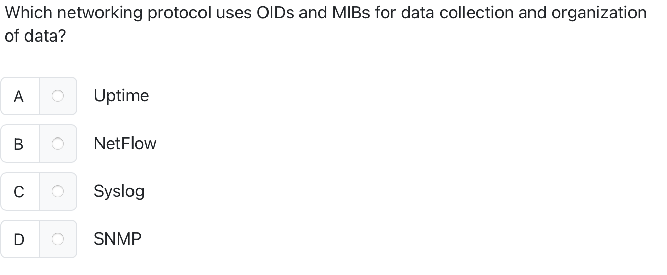 Which networking protocol uses OIDs and MIBs for