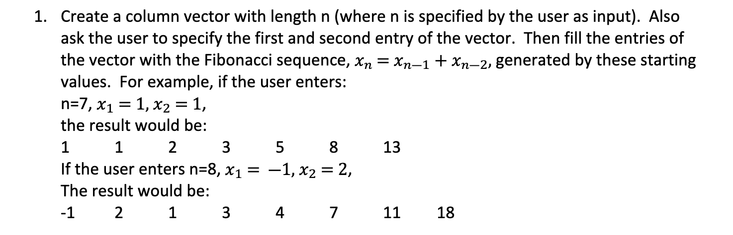 Create a column vector with length n ( where n is