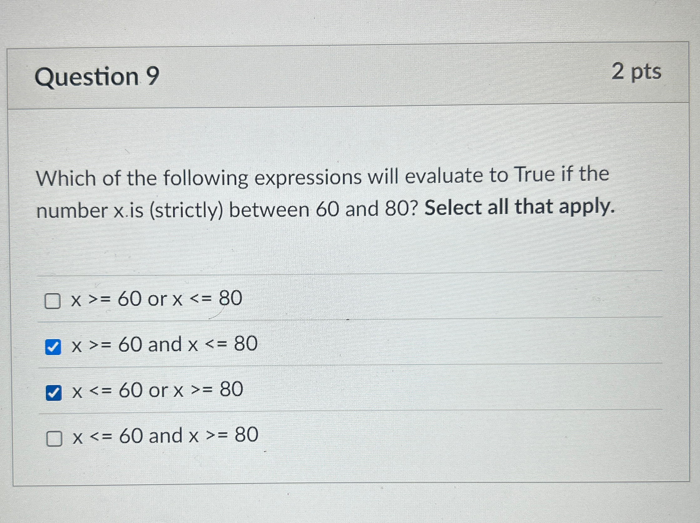 Question 9 Which of the following expressions