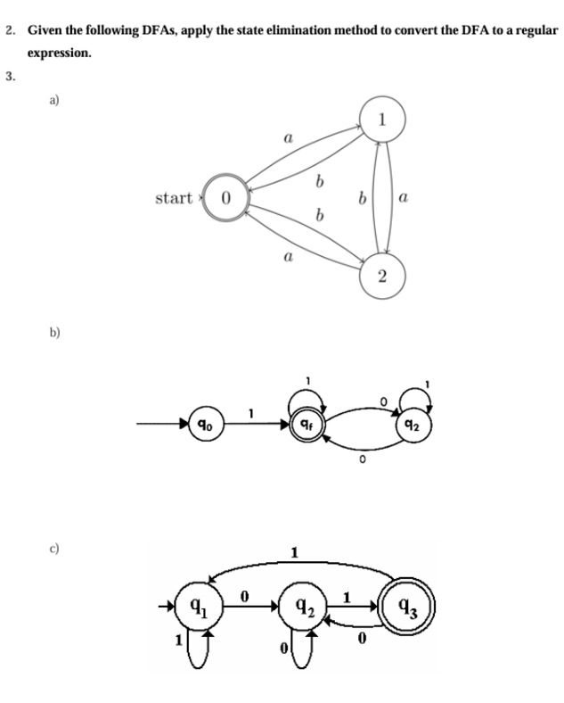 Given the following DFAs, apply the state