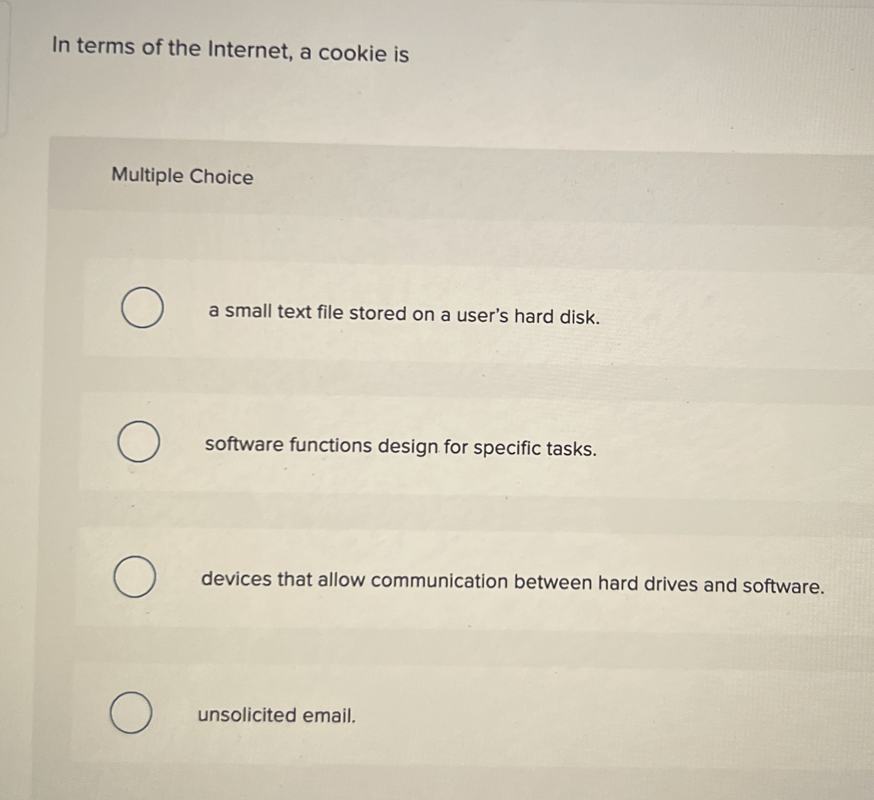 In terms of the Internet, a cookie is Multiple