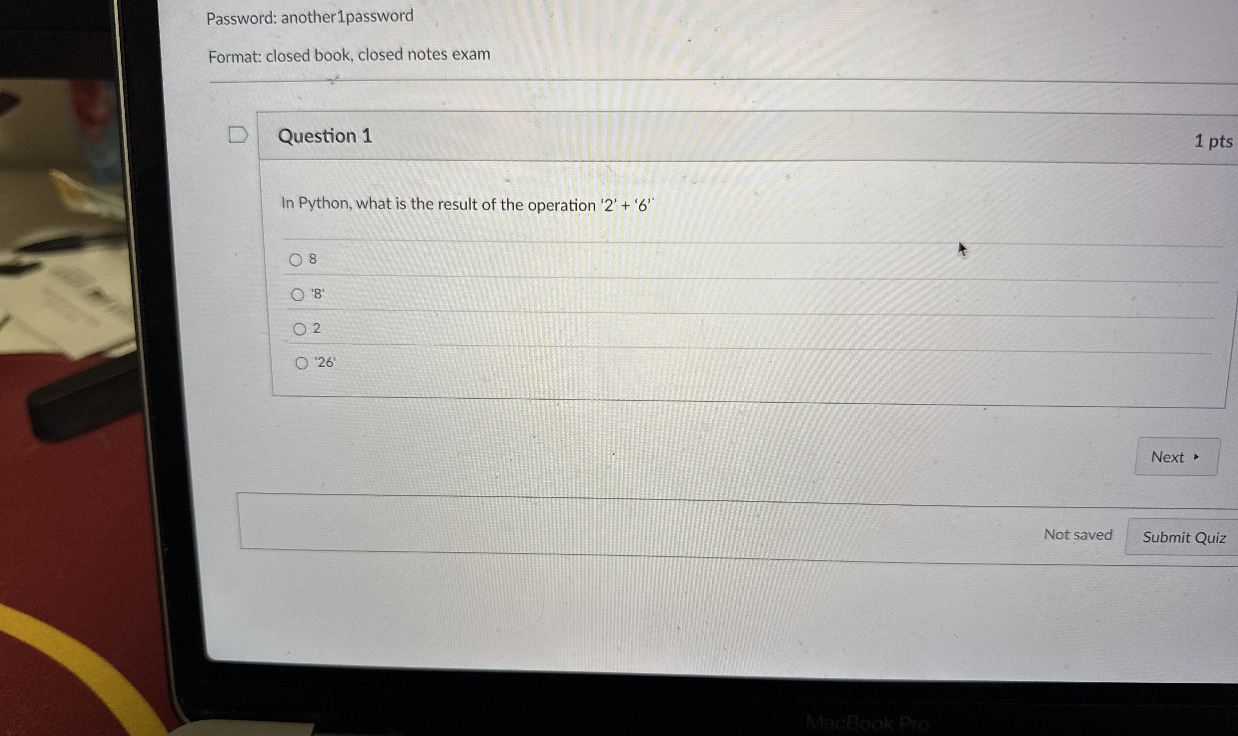 Password: another 1 password Format: closed book,