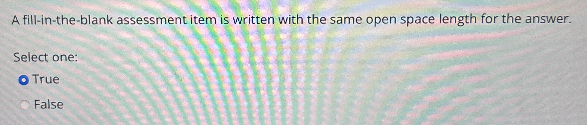 A fill - in - the - blank assessment item is