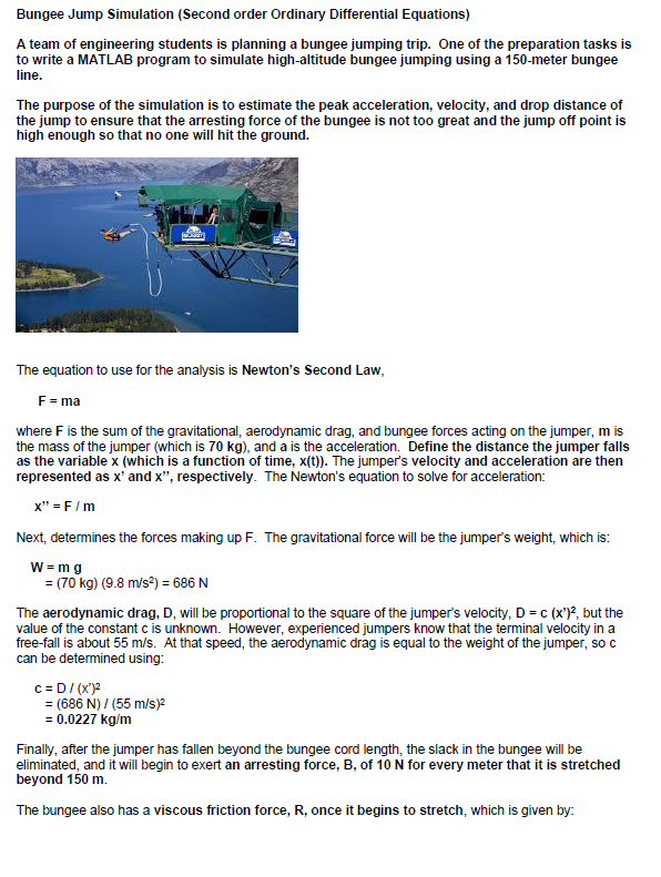 Bungee Jump Simulation ( Second order Ordinary