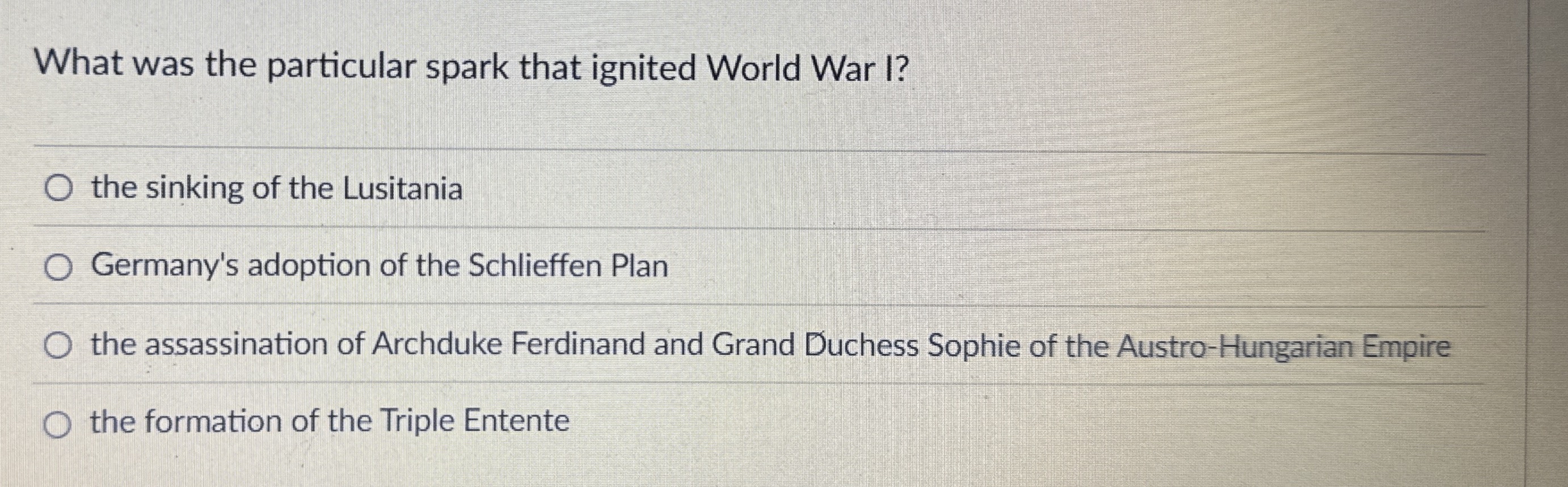 What was the particular spark that ignited World