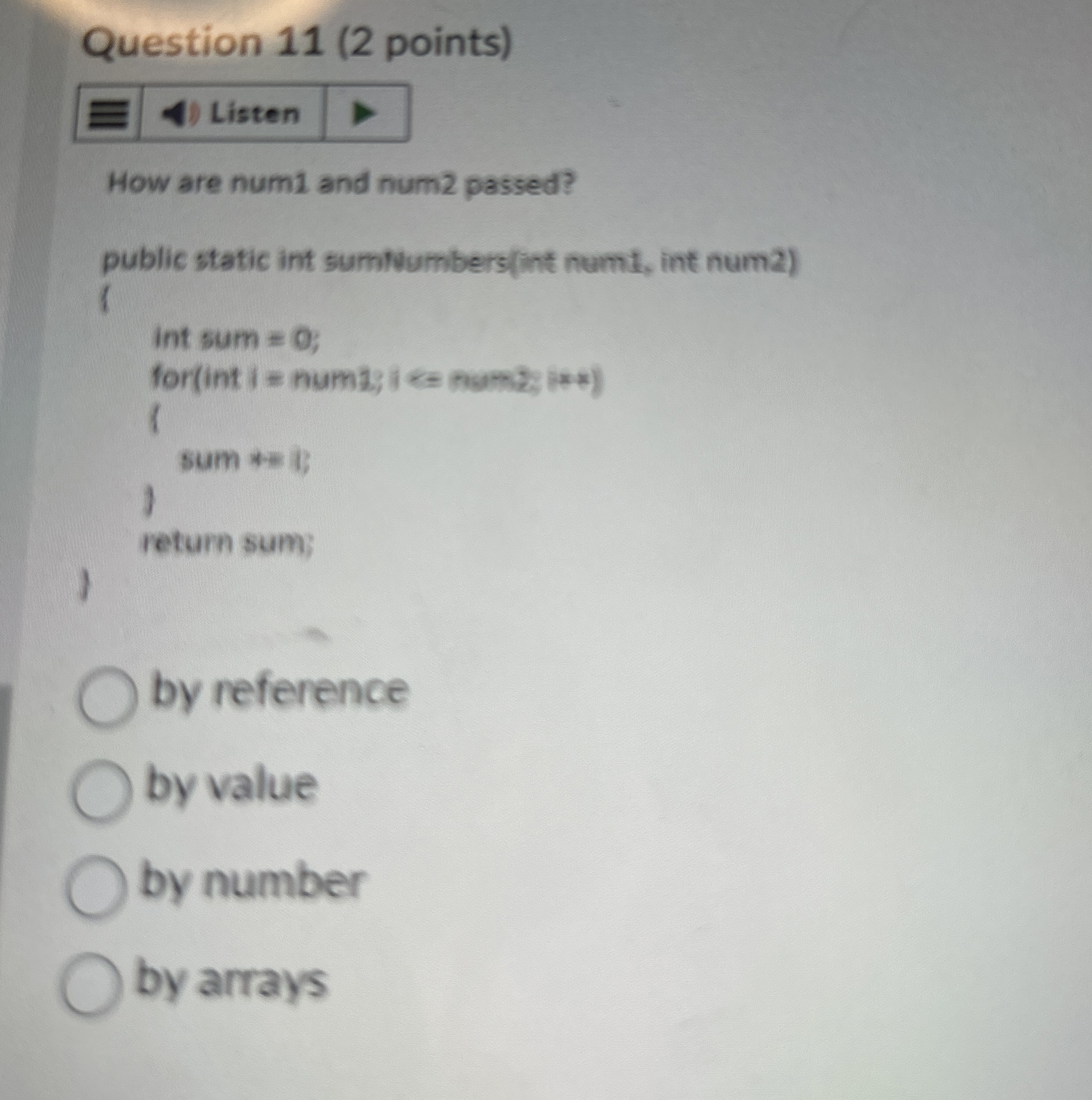 Question 1 1 ( 2 points ) How are num 1 and num 2
