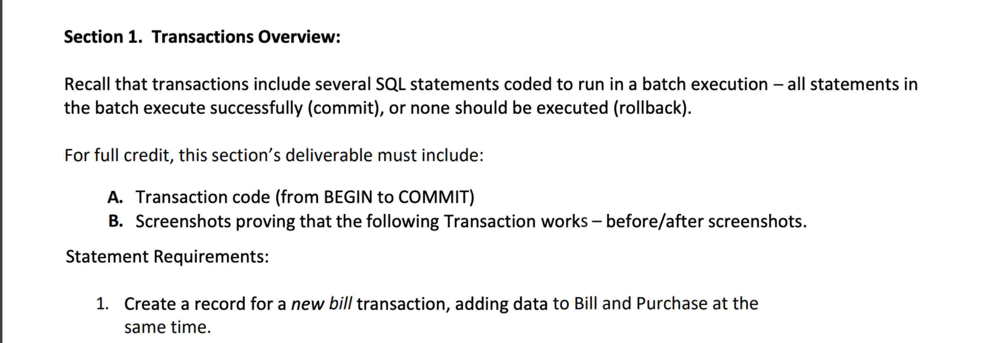 Section 1 . Transactions Overview: Recall that