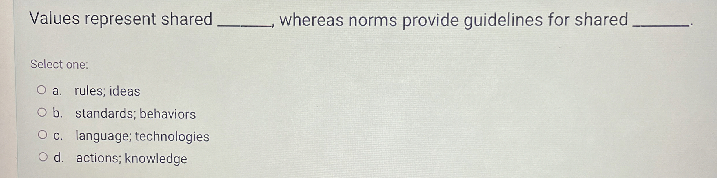 Values represent shared whereas norms provide
