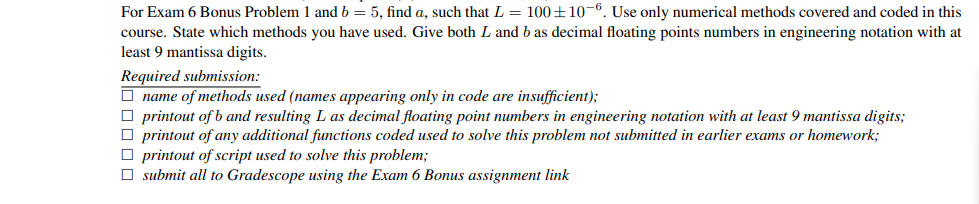 For Exam 6 Bonus Problem 1 and \ ( b = 5 \ ) ,