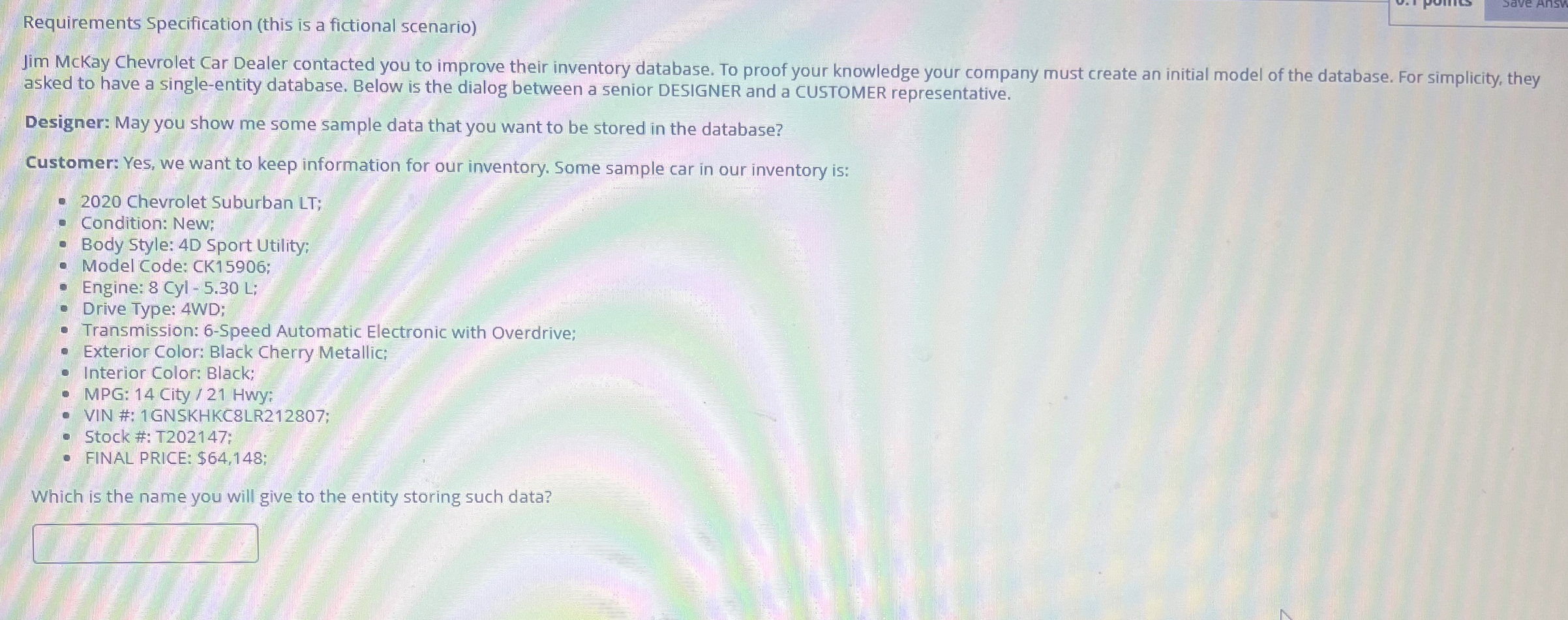 Requirements Specification ( this is a fictional