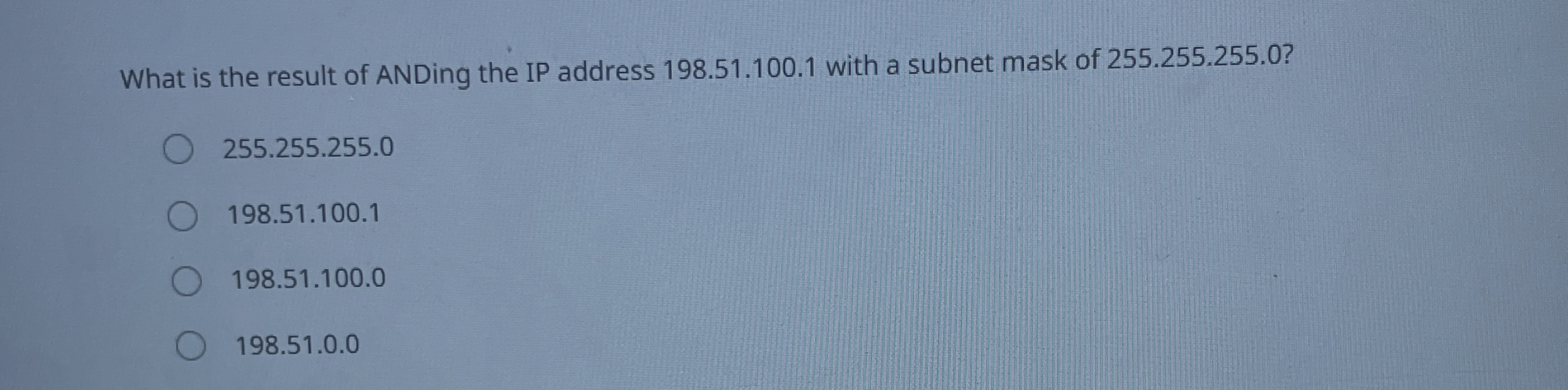 What is the result of ANDing the IP address 1 9 8