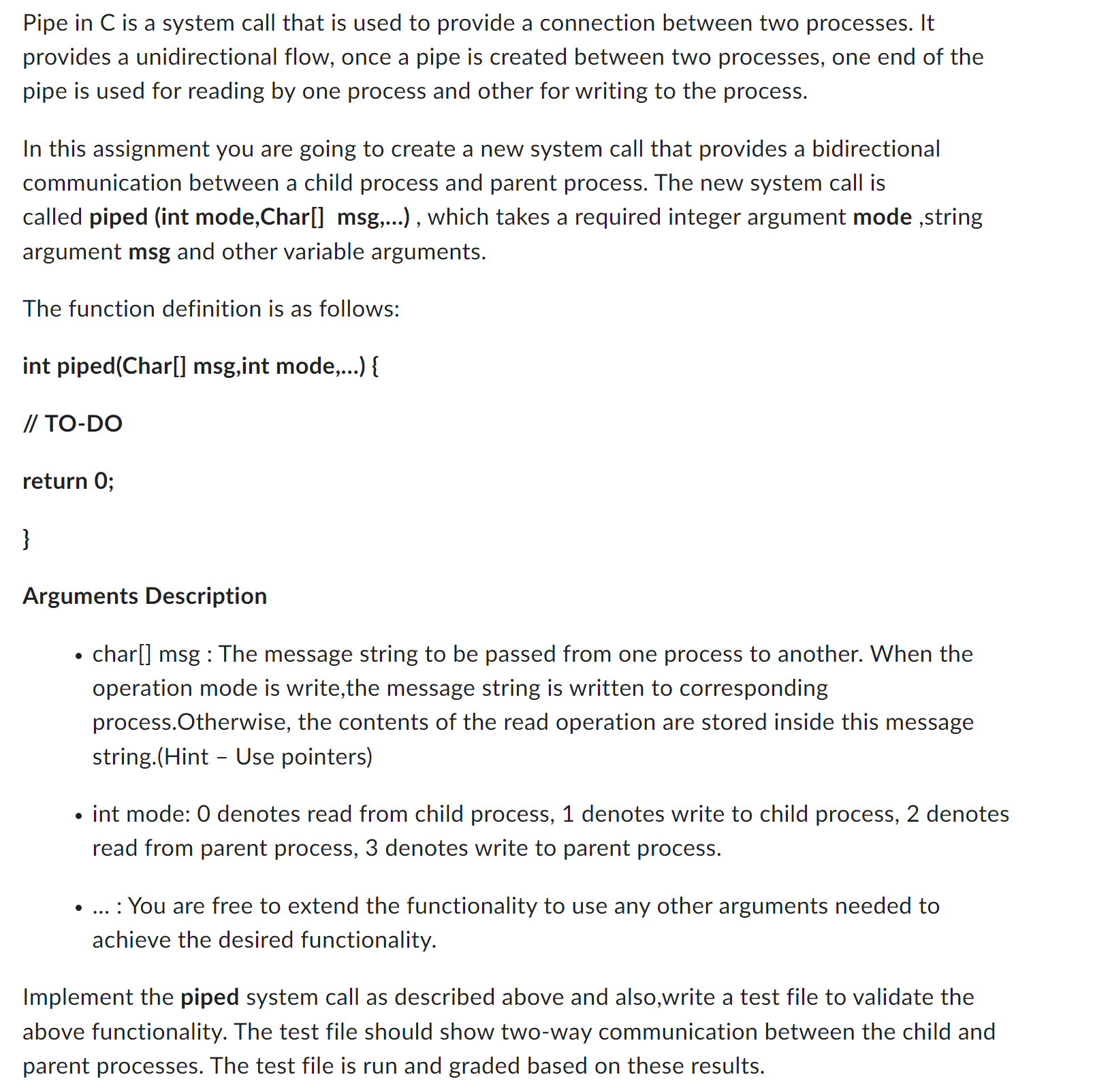 - char [ ] msg : The message string to be passed