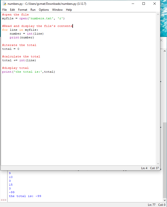 Sum of Numbers Assume a file containing a series