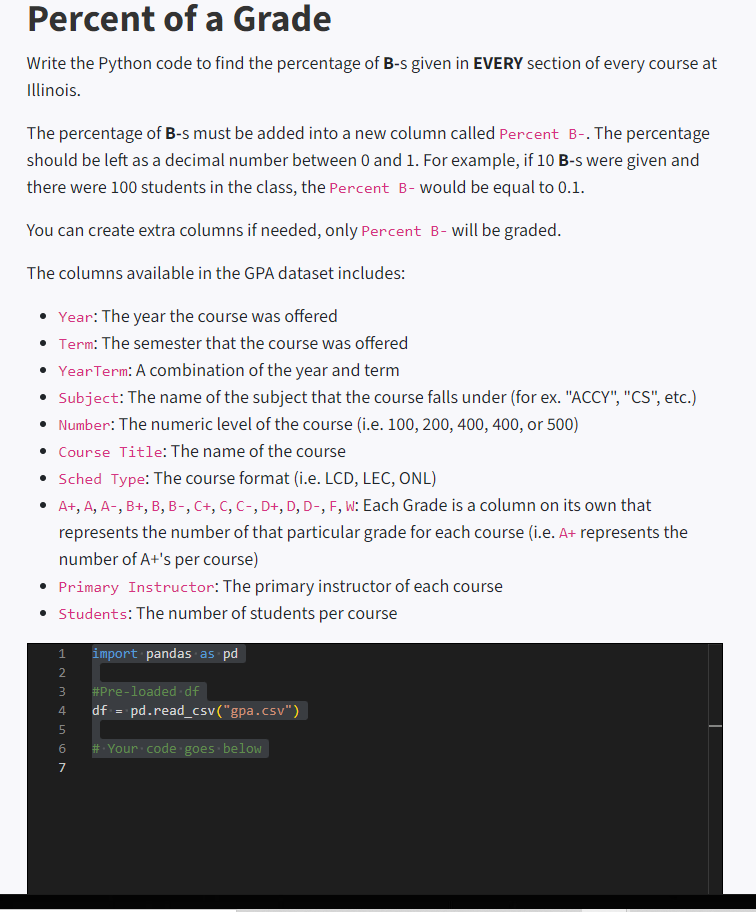 Percent of a Grade Write the Python code to find