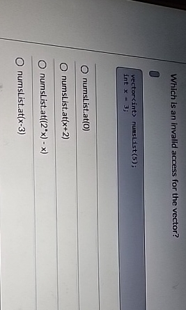 Which is an invalid access for the vector? 0