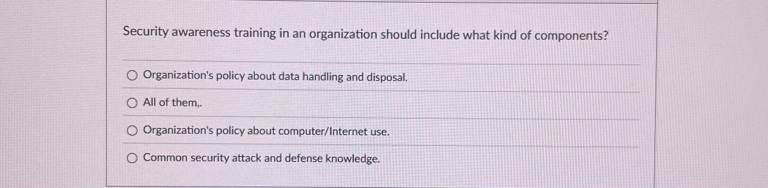 Security awareness training in an organization
