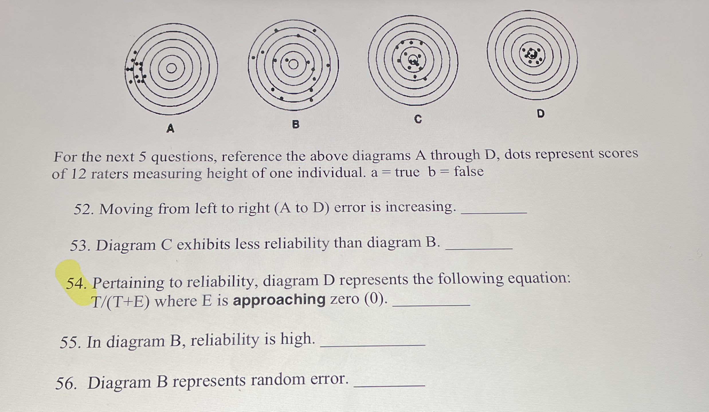 A B C D For the next 5 questions, reference the