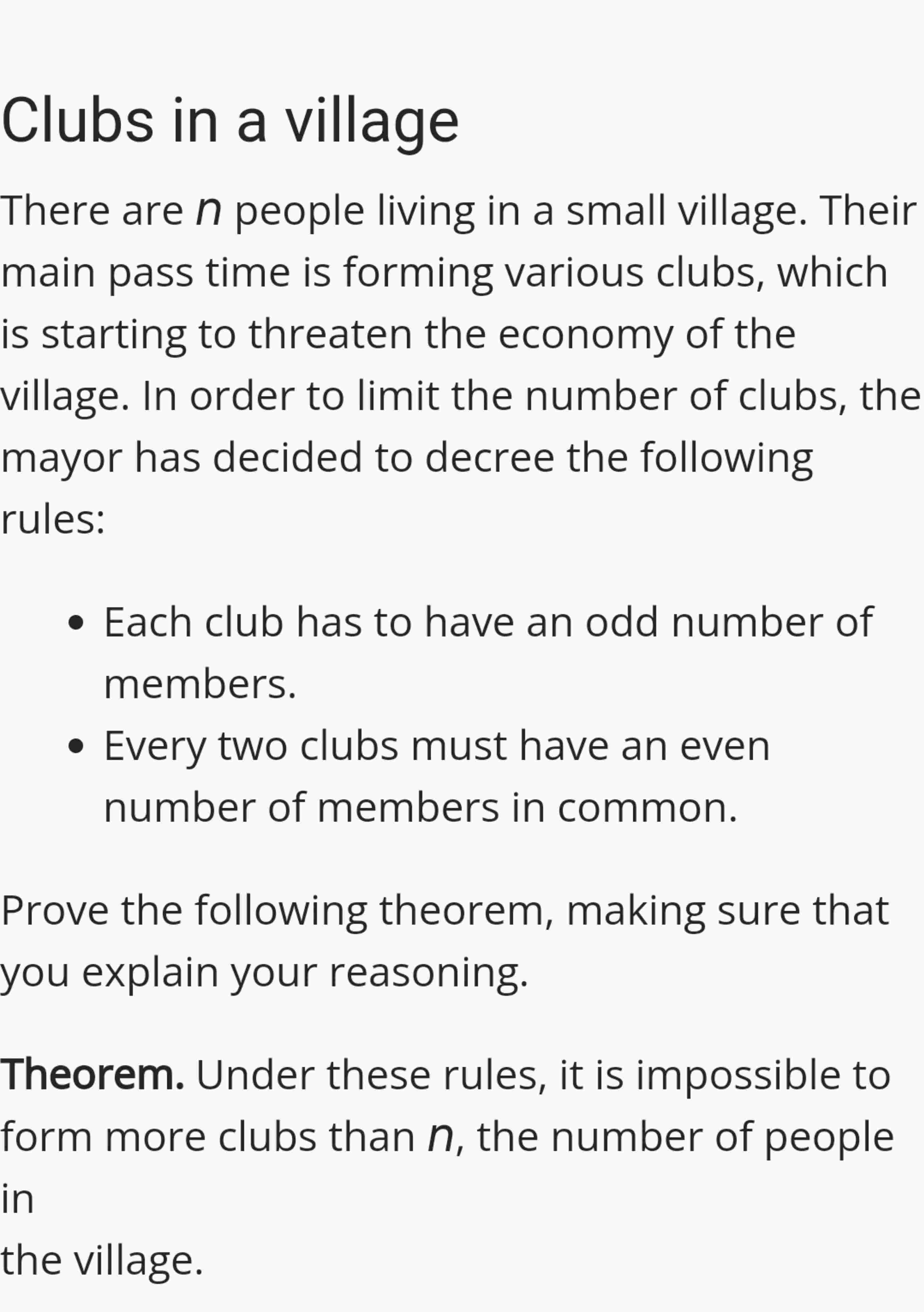 Clubs in a village There are \ ( n \ ) people